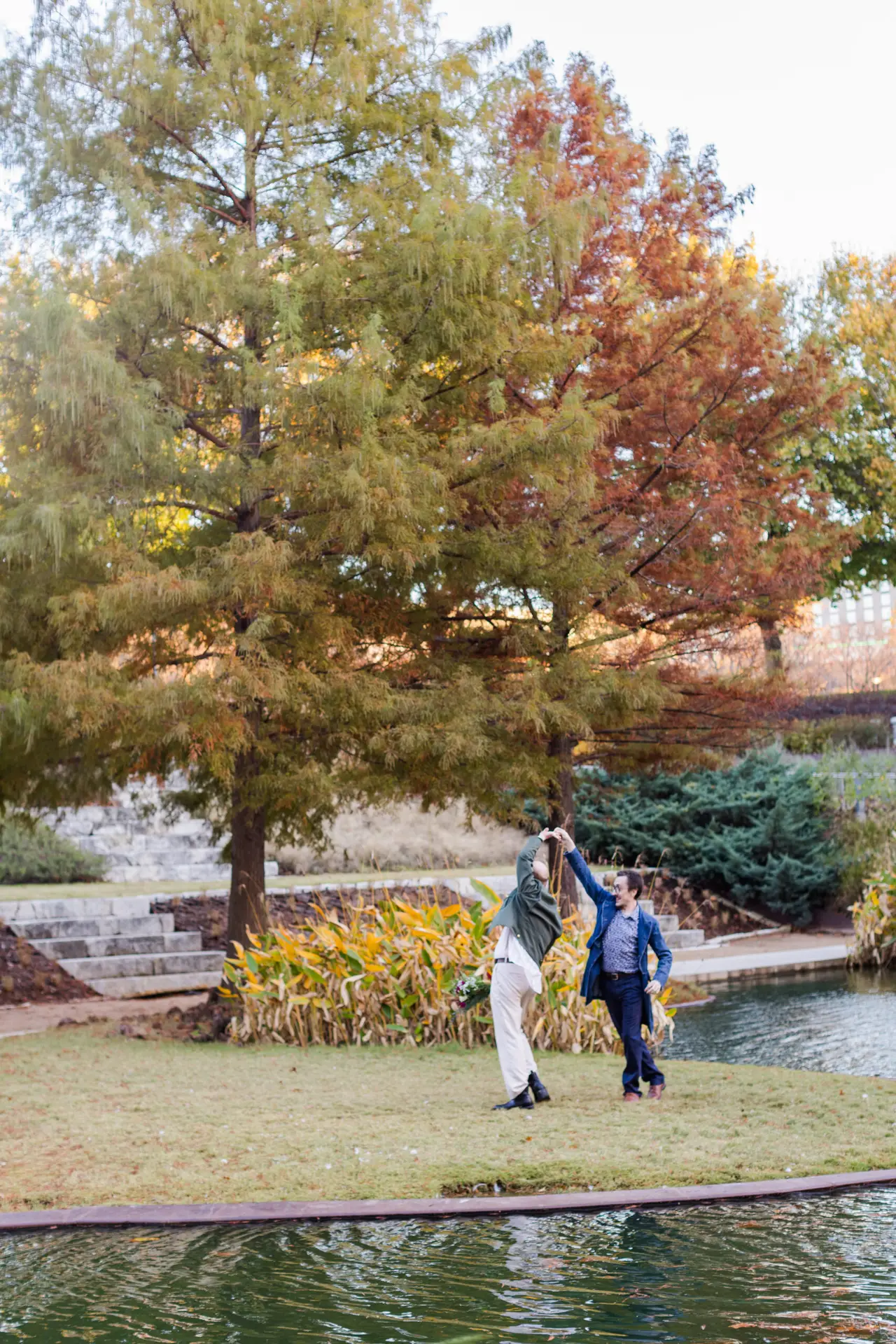 queer couple dancing at the Oklahoma City Botanical Gardens